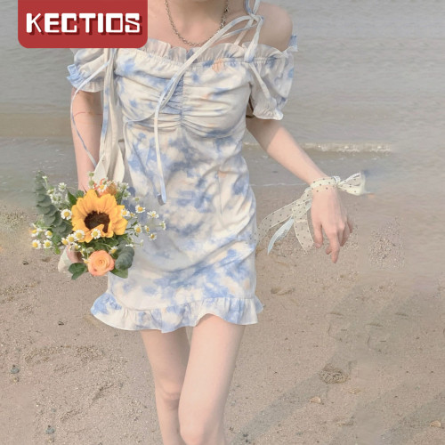 【Kectios™  】純欲紮染裙女高腰2021夏季新款碎花連衣裙短款吊帶裙子