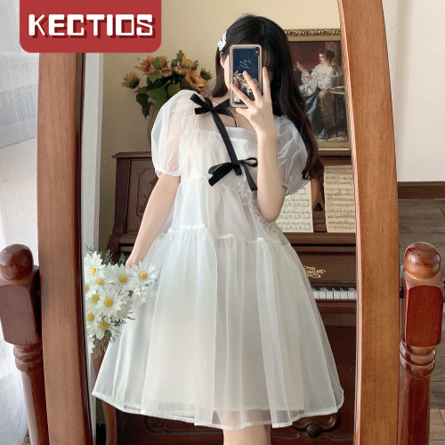 【Kectios™ 】泡泡袖連衣裙女夏歐根紗甜美公主蓬蓬裙