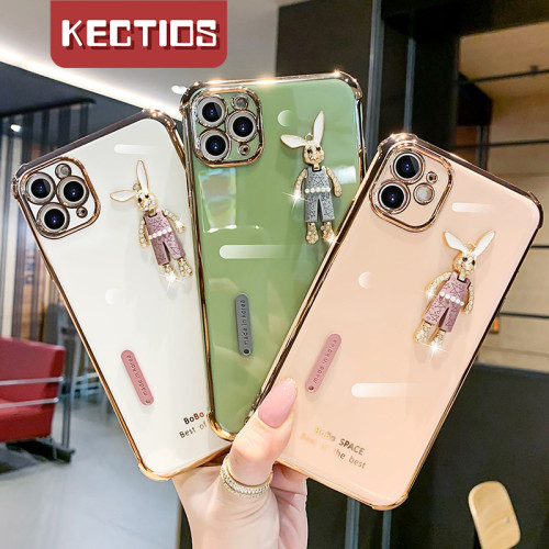 【Kectios™  】可愛兔子電鍍手機殼 立體兔子全包軟殼