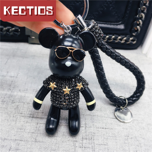【Kectios™  】潮牌鑲鑽小熊鑰匙扣 創意男女鑰匙鏈時尚包包挂件汽車掛飾