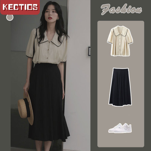 【Kectios™  】襯衫套裝女短袖夏季新款法式娃娃領上衣