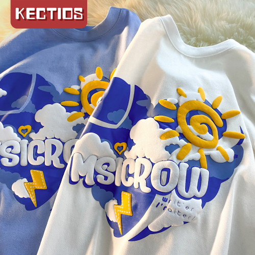 【Kectios™ 】藍天白雲印花短袖情侶夏裝小眾T恤夏季
