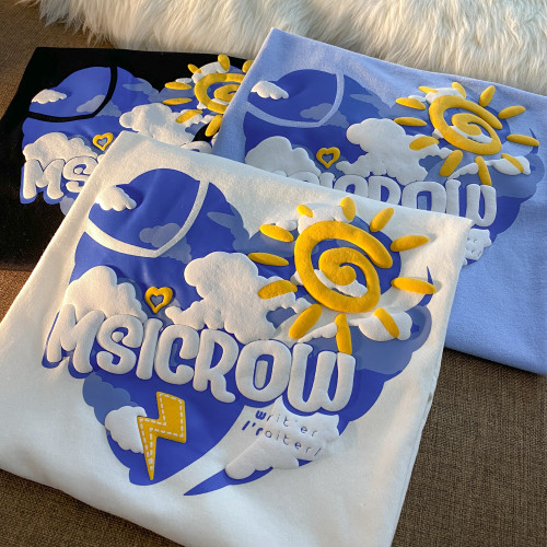 【Kectios™ 】藍天白雲印花短袖情侶夏裝小眾T恤夏季