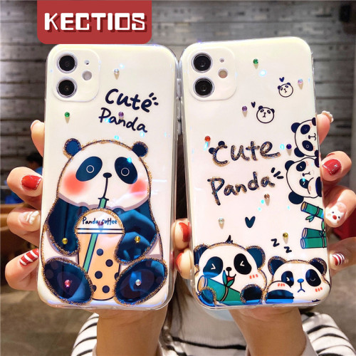 【Kectios™  】可愛熊貓藍光水鉆手機殼 超萌卡通軟殼
