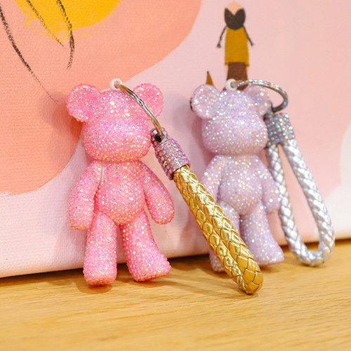 【Kectios™ 】Popular violent bear car key chain manual stick drill doll creative couple small pendant material bag