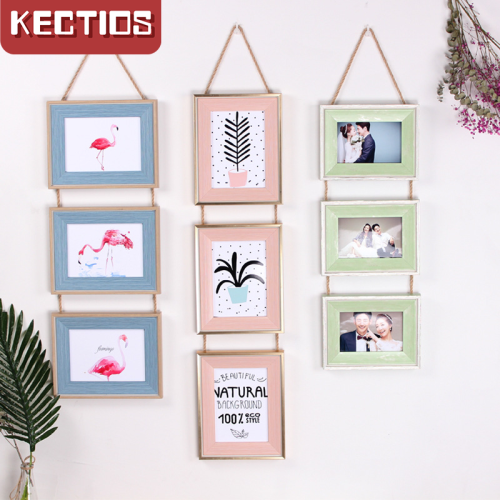 【Kectios™】歐式三聯相框 復古麻繩掛式組合照片牆 5 6寸7寸裝飾相框