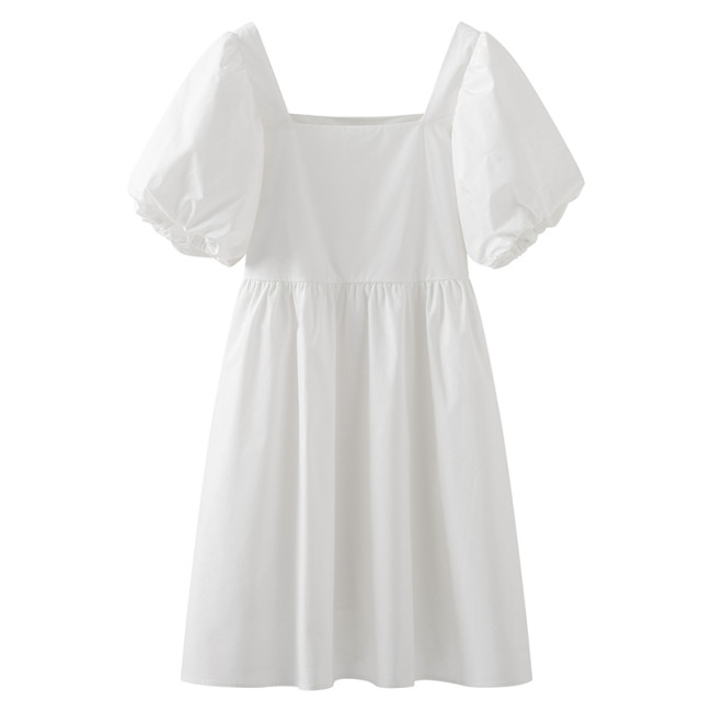 【Kectios™】2021新款法式方領寬鬆短款顯瘦泡泡袖裙