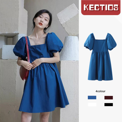 【Kectios™】2021新款法式方領寬鬆短款顯瘦泡泡袖裙
