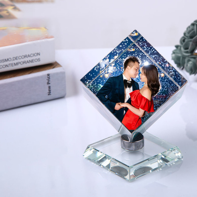 【Kectios™】水晶魔方影樓攝影擺件創意生日擺件結婚紀念送老婆女友客制相片 純度：k9