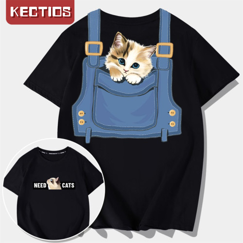 【Kectios™】設計感牛仔貓咪印花情侶T恤