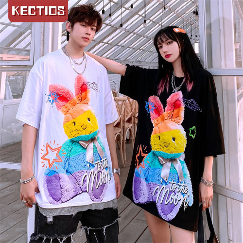 【Kectios™ 】2021夏季趣味兔子大印花T恤潮流寬鬆情侶短袖【7月25日發完】