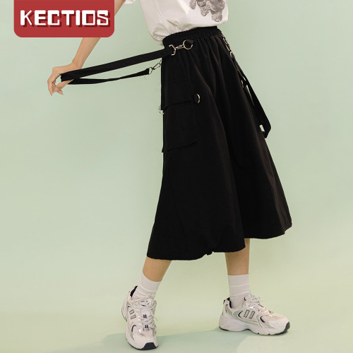 【Kectios™ 】2021新款百搭可拆卸背帶中長款半身裙女
