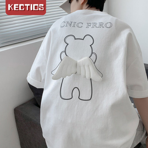 【Kectios™ 】小熊翅膀短袖情侶夏季寬鬆純棉T恤