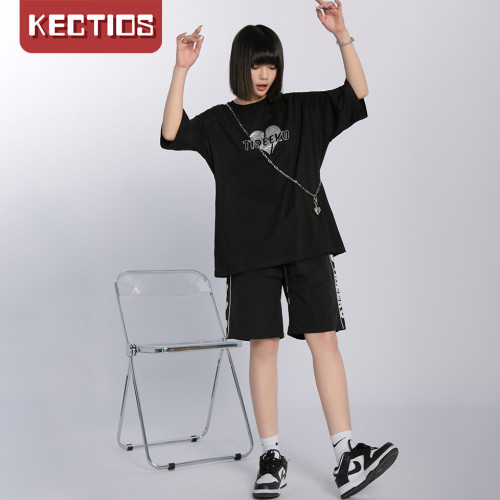 【Kectios™ 】設計感小眾掛鏈愛心燙鑽寬鬆情侶T恤送掛飾