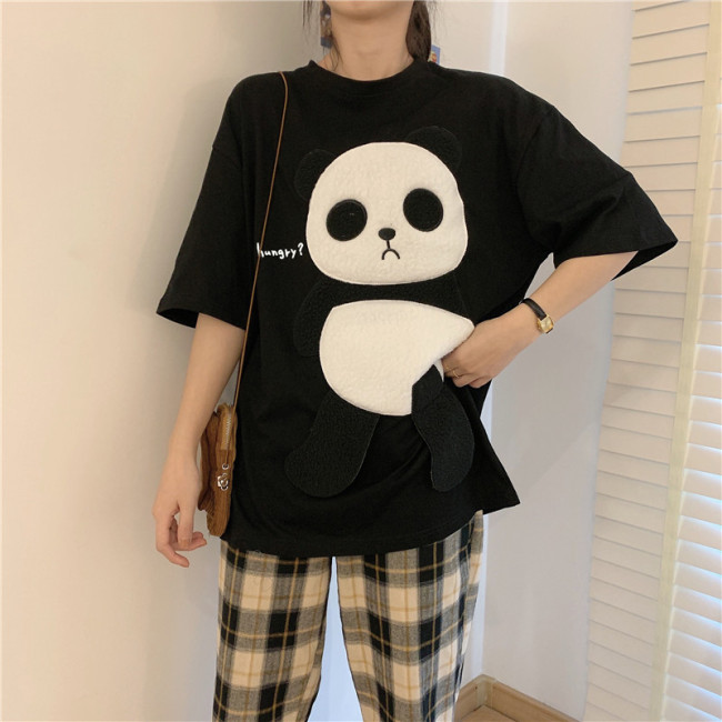 【Kectios™ 】潮牌卡通立體熊貓情侶t恤寬鬆純棉半袖