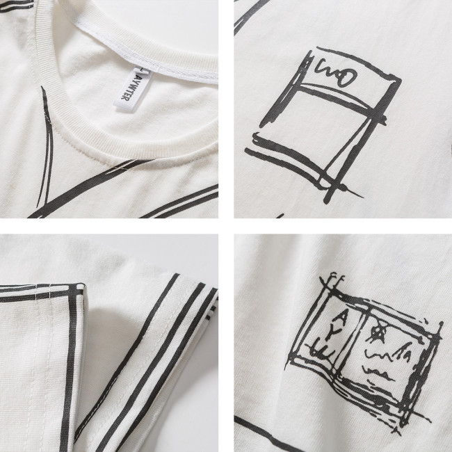 【Kectios™ 】字母塗鴉印花短袖潮流新款寬鬆情侶T恤