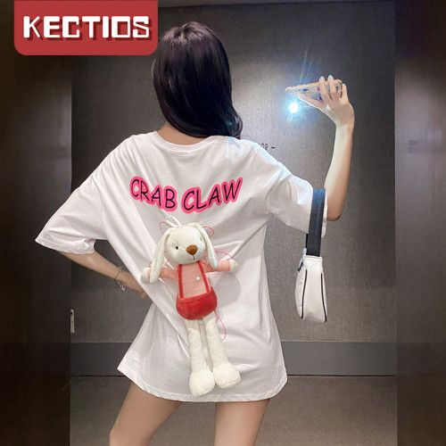 【Kectios™ 】ins超火純棉後背小兔t恤女夏裝2021年新款寬鬆韓版白色網紅短袖
