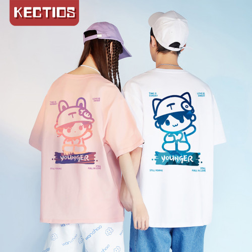 【Kectios™ 】卡通印花不一樣情侶短袖小眾設計感情侶寬鬆純棉T恤