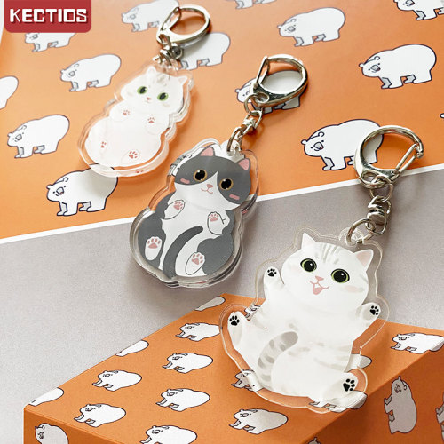 【Kectios™ 】卡通貓咪翻肚皮鑰匙扣情侶透明可愛亞克力掛件