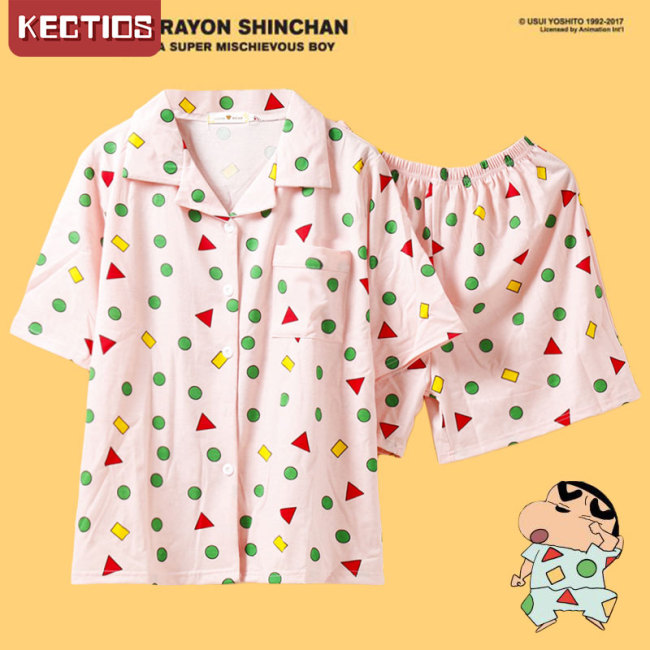 【Kectios™  】夏季睡衣蠟筆小新園長同款短袖短褲卡通三件套送眼罩家居服