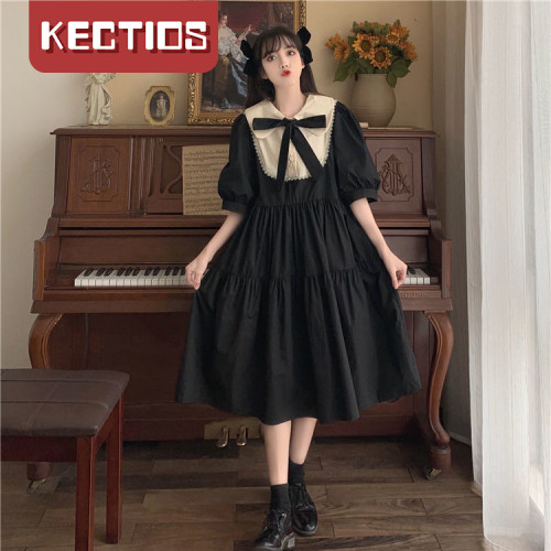 【Kectios™  】小黑裙少女連衣裙2021新款寬鬆收腰顯瘦長裙到腳踝潮