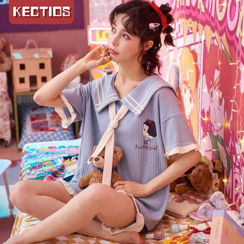 【Kectios™  】100%純棉夏季新款睡衣女純棉韓版公主風少女甜美可愛夏天可外穿家居服套裝
