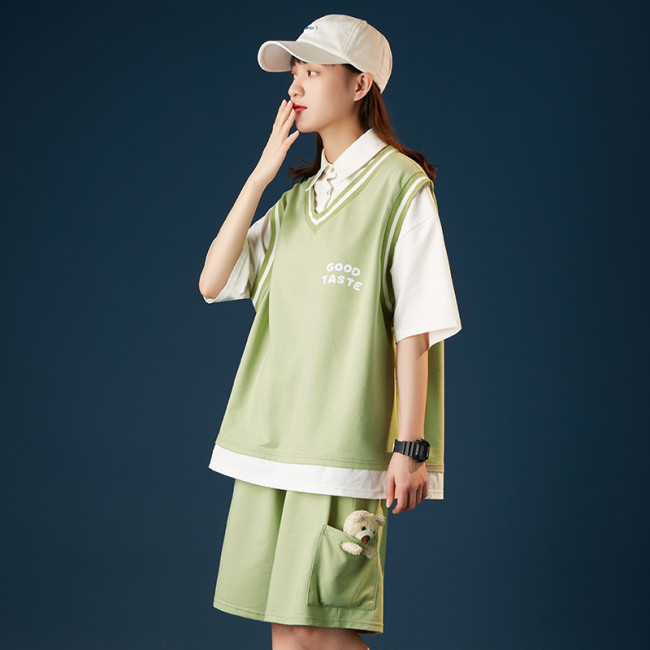 【Kectios™  】2021夏季新款韓版寬鬆日系學生ins潮bf短袖休閒兩件套