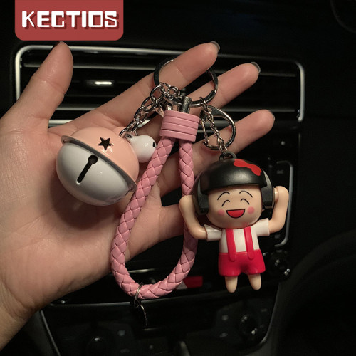 【Kectios™  】櫻桃小丸子鑰匙扣迷你車鑰匙毛球鈴鐺女生可愛鑰匙鏈變臉包包掛件
