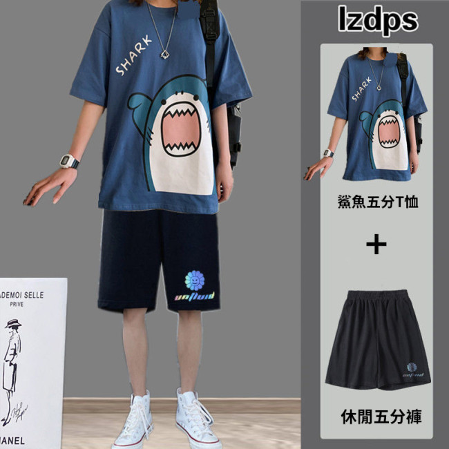 【Kectios™  】短袖運動套裝男夏季韓版潮流ins寬鬆五分袖t恤男青少年半袖衣服