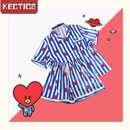 【Kectios™  】春夏新品BTS可愛卡通Q版印花輕薄短袖短褲睡衣套裝