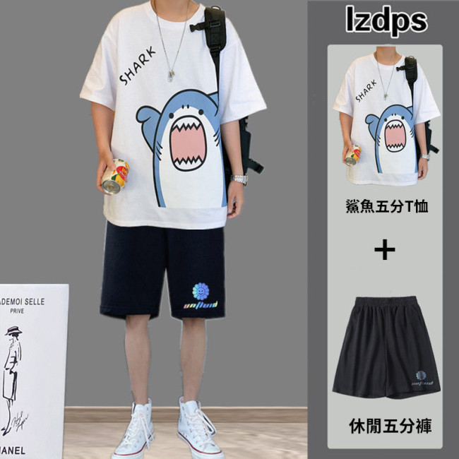 【Kectios™  】短袖運動套裝男夏季韓版潮流ins寬鬆五分袖t恤男青少年半袖衣服