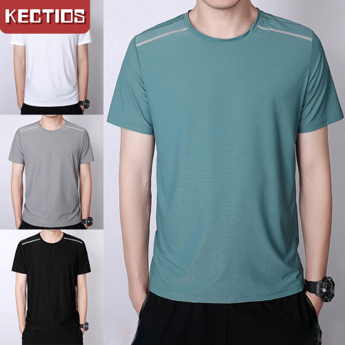 【Kectios™  】新款2021夏季休閒運動薄款冰絲男裝定制套頭短袖時尚都市領男式T