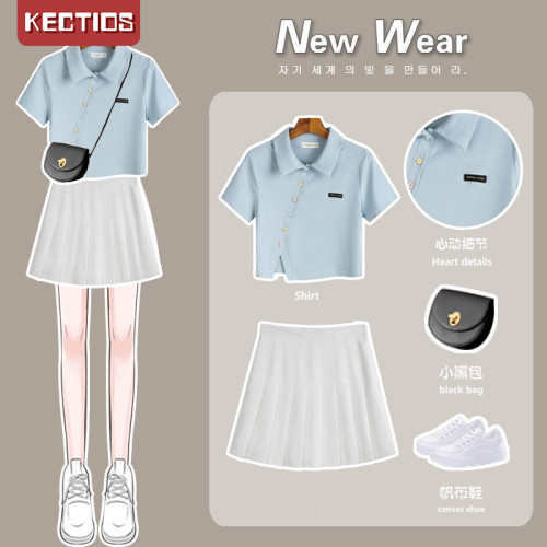 【Kectios™  】polo領t恤女短袖正肩修身夏季2021年新款設計感小眾高腰短款上衣