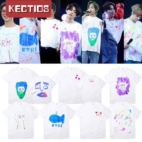 【Kectios™】防彈少年團演唱會周邊同款手繪塗鴉男女寬鬆上衣短袖T恤情侶裝