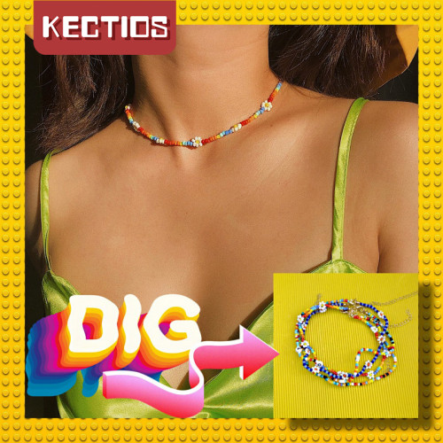 【Kectios™】ins彩虹心情 泫雅風手工串珠雛菊小花朵項鏈 少女鎖骨鏈