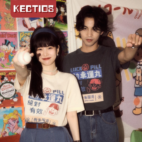 【Kectios™】日系復古港風潮牌t恤男短袖 寬鬆棉學生情侶半袖男女T恤