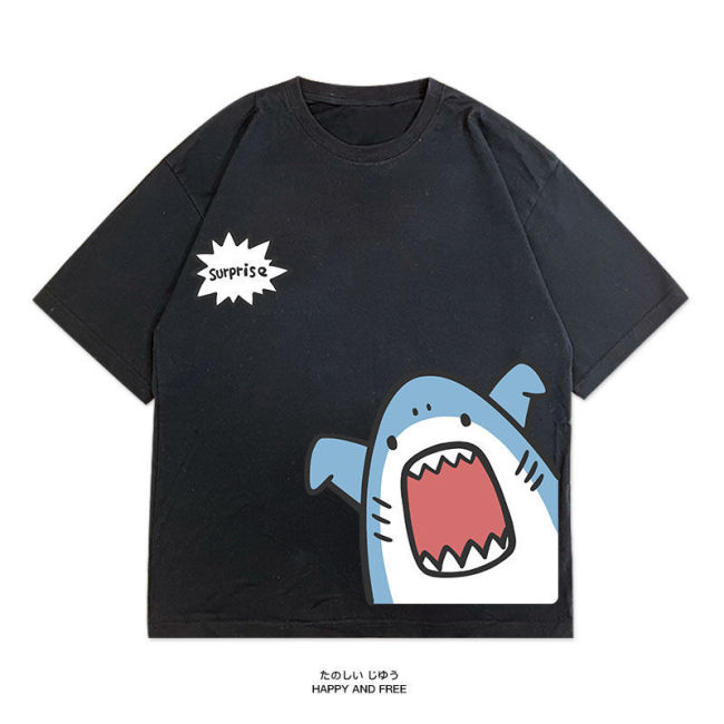 【Kectios™】小鯊魚柴犬寬鬆短袖純棉T卹男卡通潮牌男女士夏季衣服