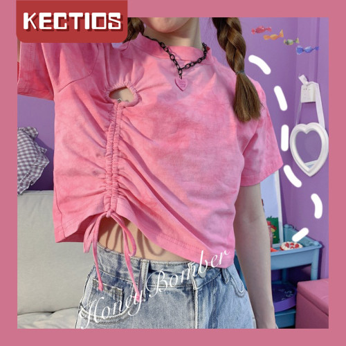 【Kectios™】紮染短袖T恤女夏寬鬆設計感小眾露臍短款甜辣風上衣ins