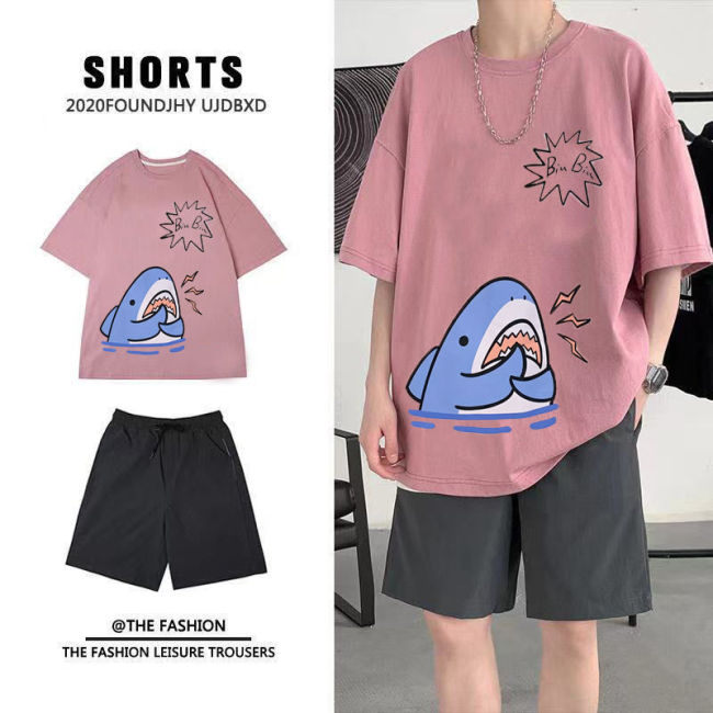 【Kectios™】夏季t恤衫短袖男士學生潮牌寬鬆大碼套裝ins港風男裝一套搭配帥氣