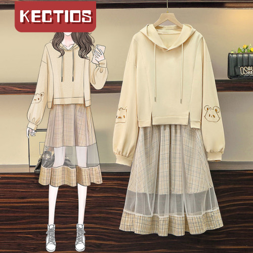 【Kectios™】女裝洋氣減齡衛衣連衣裙遮肚顯瘦兩件套裝女初秋