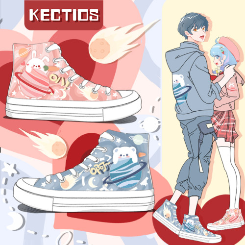【Kectios™】原創設計二次元手繪帆布鞋情侶款高幫男女學生休閒板鞋