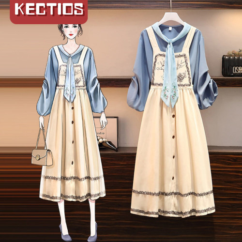 【Kectios™】2021秋季連衣裙洋氣減齡顯瘦揹帶裙兩件套
