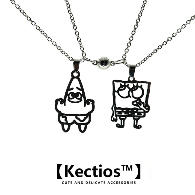 【Kectios™】自製 海綿BB派大星情侶項鏈輕奢小眾磁鐵相吸一對吊墜