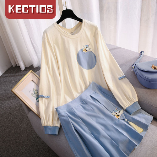 【Kectios™】早秋新款國風漢元素改良唐裝 薄款古裝套裝裙【預售】