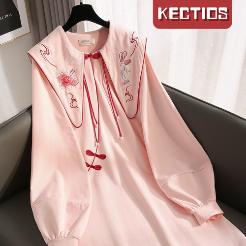【Kectios™】日常國潮复古汉元素连衣裙 早秋改良粉色漢服【預售】