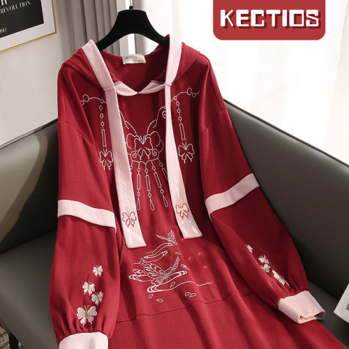 【Kectios™】初秋紅色古風漢元素連衣裙 復古刺繡仙氣漢服【預售】