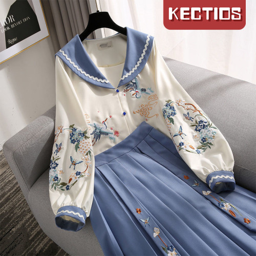 【Kectios™】漢服女國風復古唐裝上衣 古裝古風套裝裙日常上班可穿【預售】