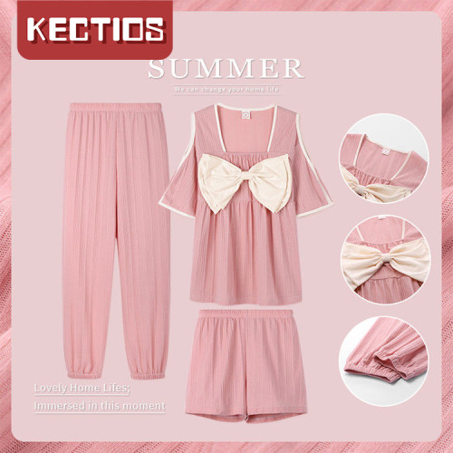 【Kectios™】女夏季新款冰絲短袖短褲三件套2021薄款公主風家居服