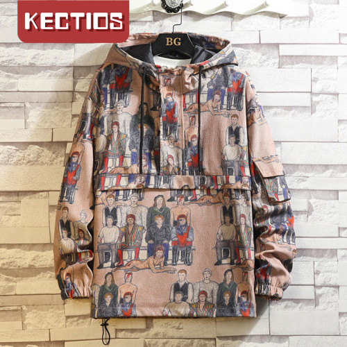 【Kectios™】2021新款日系痞帥套頭個性外套男生韓版寬鬆秋季港風ins塗鴉夾克