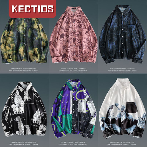 【Kectios™】秋季花襯衫男女薄款寬鬆防曬長袖襯衣復古上衣外套